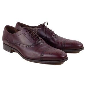 SALVATORE FERRAGAMO DARK CHERRY BROWN LEATHER WINGTIP OXFORD SHOES